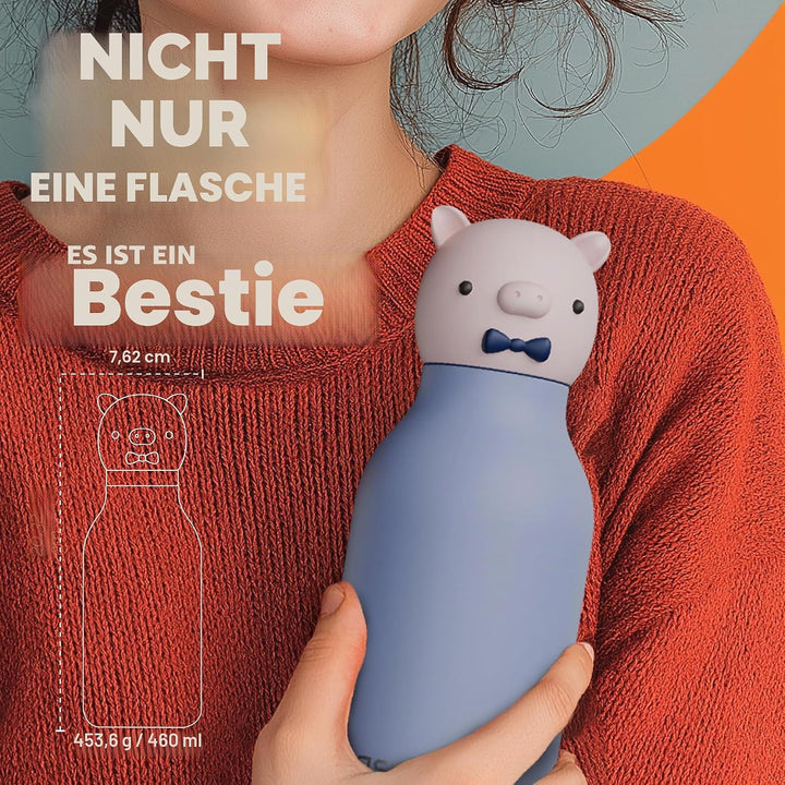 asobu Bestie Piggy Kids Bottle Stainless Steel Insulated Flip Straw BPA Free 500ml Sparschwein, Spar
