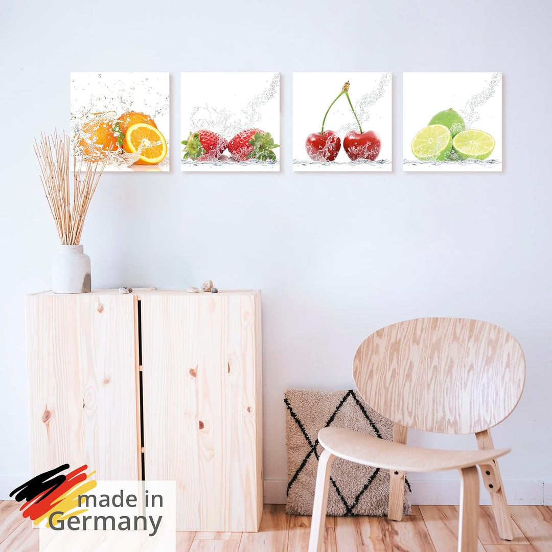 ARTland Glasbilder Wandbild Glas Bild Set 4 teilig je 20x20 cm Quadratisch Früchte im Wasser Obst Fr