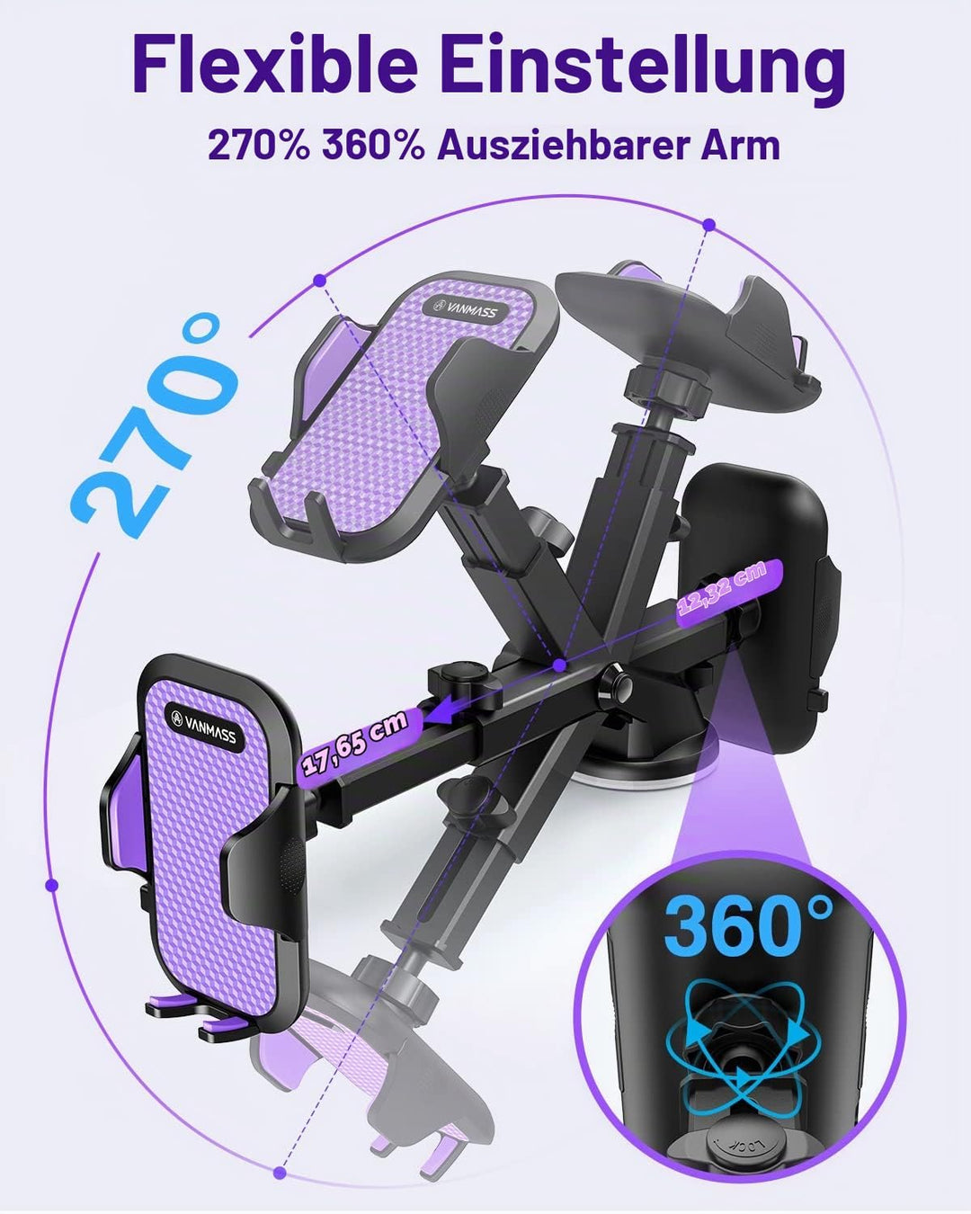 VANMASS Handy Halterung Auto 2024 Neuste Farbe Lila Version 3 in 1 Handyhalter für Auto Saugnapf &amp; L