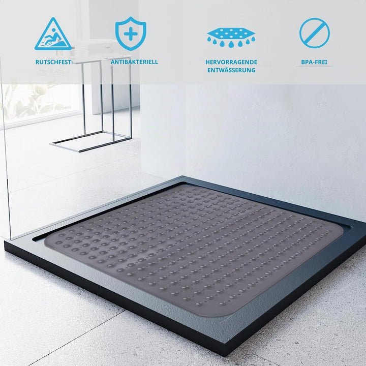 Leeko 80x80cm Duschmatten, rutschfest Badematte mit 285 Saugnäpfen und Abflusslöchern, PVC Material