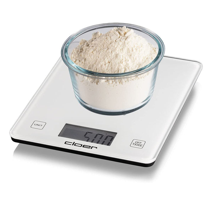 Cloer 6871 Digitale Küchenwaage für bis zu 10 kg, Zuwiegefunktion, Gewichtsmessung in 1 g Schritten,