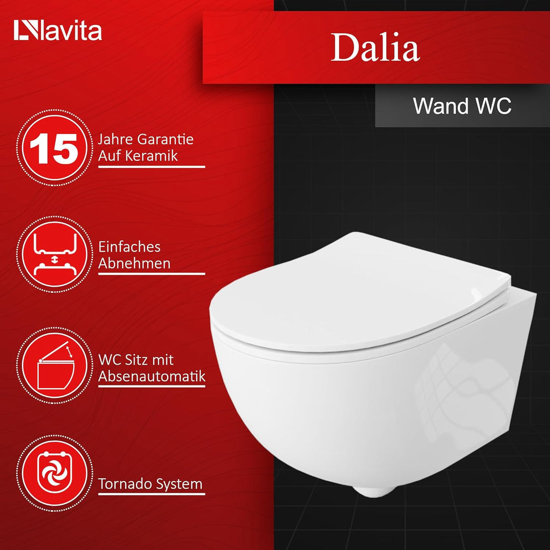 LAVITA Wand-WC Brava Hänge Toilette WC Sitz Toilettendeckel mit Absenkautomatik & Metallscharniere T