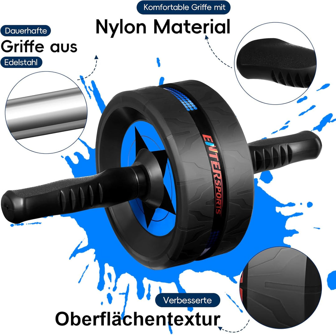 EnterSports Bauchroller, Bauchmuskeltrainer, Bauchmuskelroller mit Zwei Kniematte, Bauchrad Für Bauc