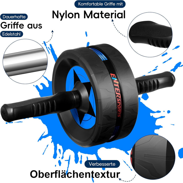 EnterSports Bauchroller, Bauchmuskeltrainer, Bauchmuskelroller mit Zwei Kniematte, Bauchrad Für Bauc