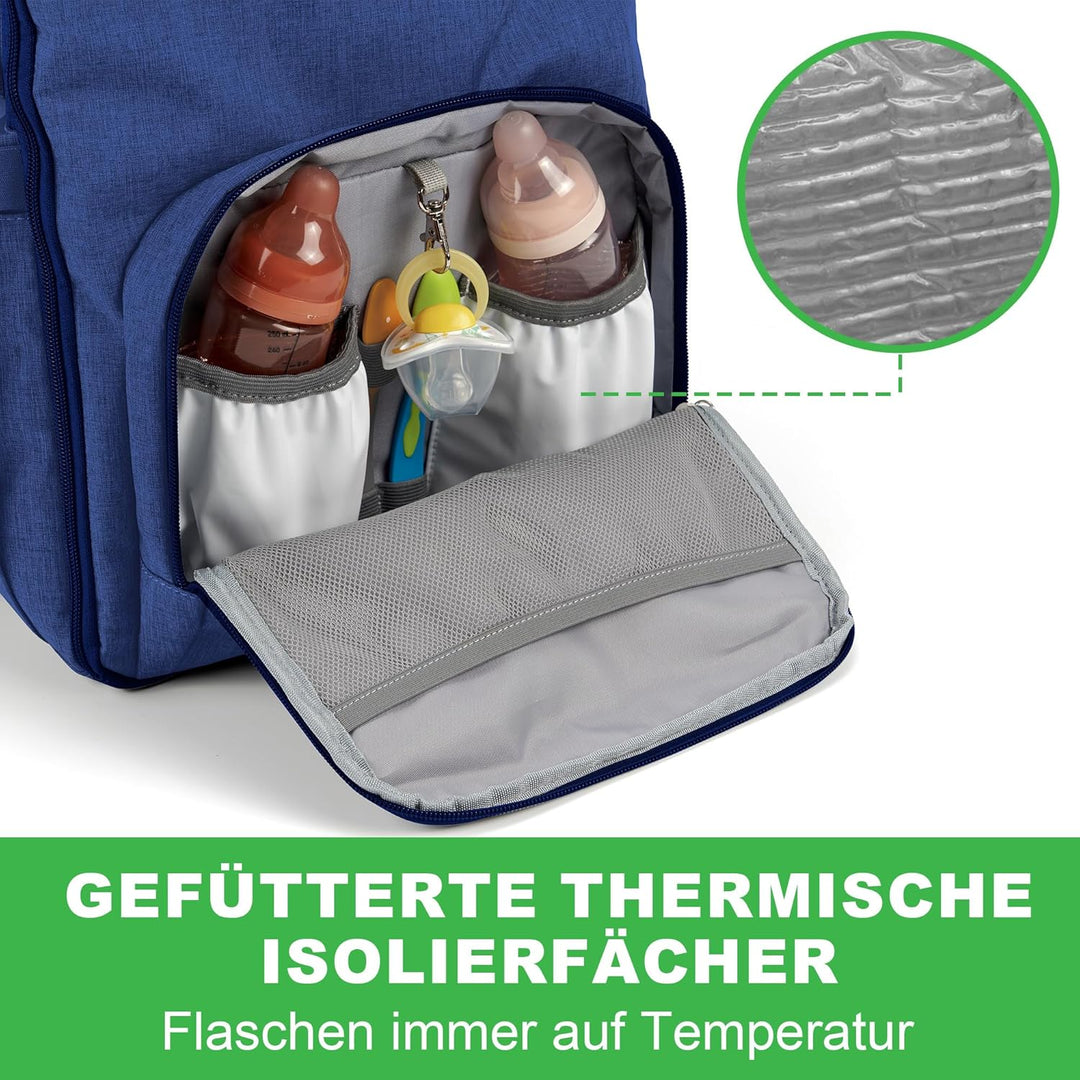 Brisby Wickelrucksack gross - Wickeltasche kinderwagen mit isoliertes Frontfach, Babytasche mit Wick