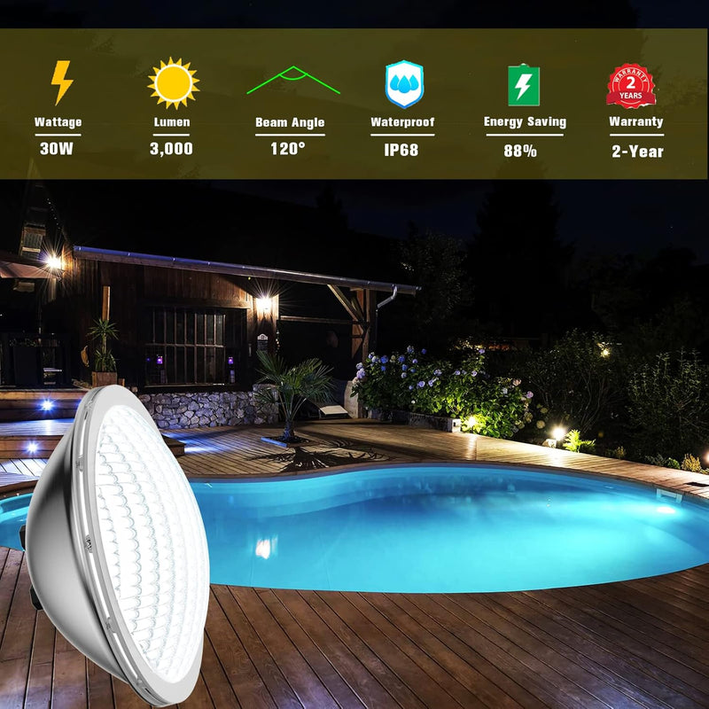 LyLmLe LED Poolbeleuchtung PAR56, 30W Schwimmbad LED 316L Edelstahl, IP68 Wasserdicht LED Unterwasse