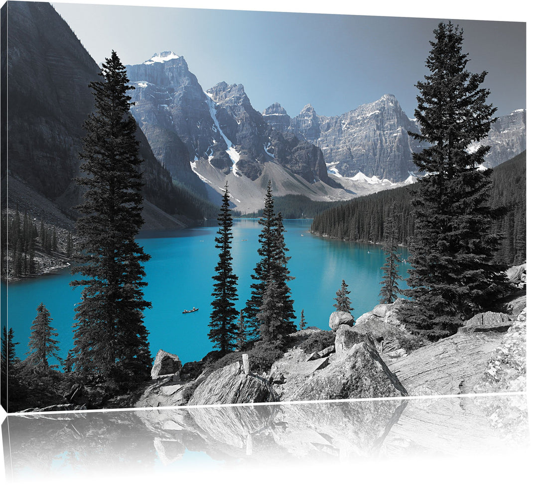 Pixxprint Moraine Lake kanadische Berge als Leinwandbild/Grösse: 100x70 cm/Wandbild/Kunstdruck/ferti