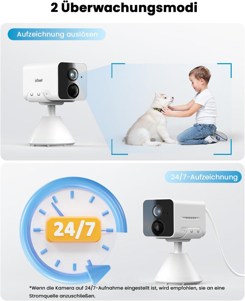 ieGeek 2Pcs 1080P HD Überwachungskamera Innen Akku,Überwachungskamera Innen WLAN 2.4GHz, WLAN Ip Kam