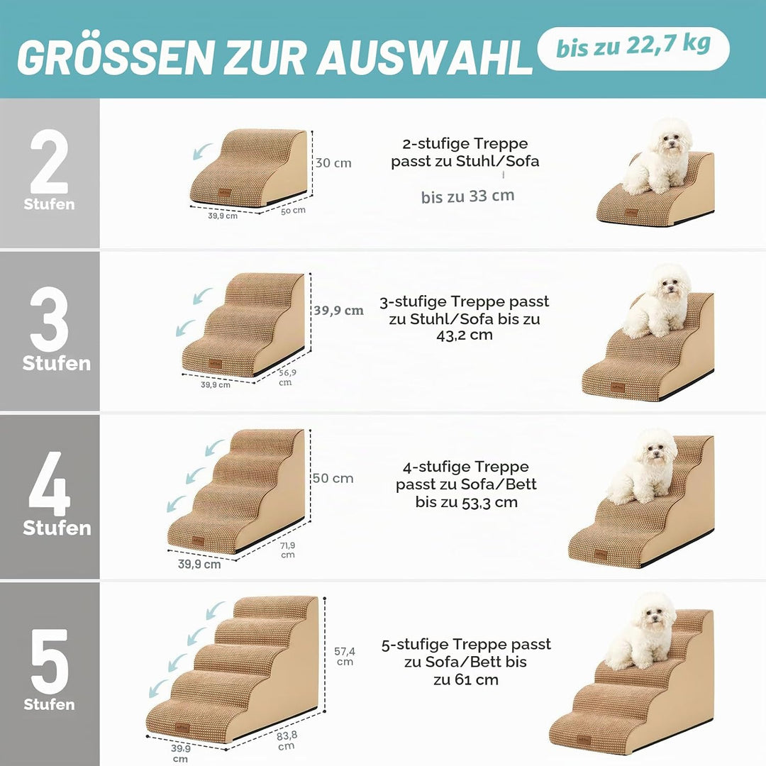COZY KISS Hundetreppe für Kleine Hunde 50cm, Haustiertreppe für Bett aus Hochdichtem Schwamm, Hunde
