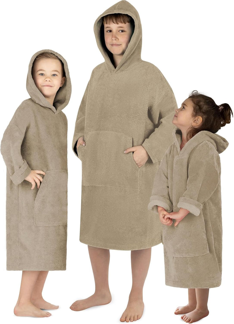 normani Kinder langarm Badeponcho - Frottee Kapuzenhandtuch für Jungen und Mädchen 0 - 2 Jahre Beige