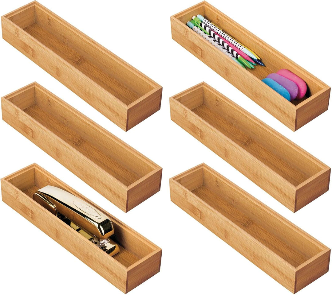 mDesgn 6er-Set Aufbewahrungsbox für Schreibtisch und Badezimmer – rechteckige Schubladenbox aus Bamb