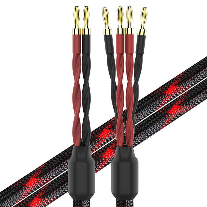 KK CABLE k4B-2B Bi-Wire Lautsprecherkabel (2 Bananenstecker - 4 Bananenstecker), 1 Paar Set (insgesa