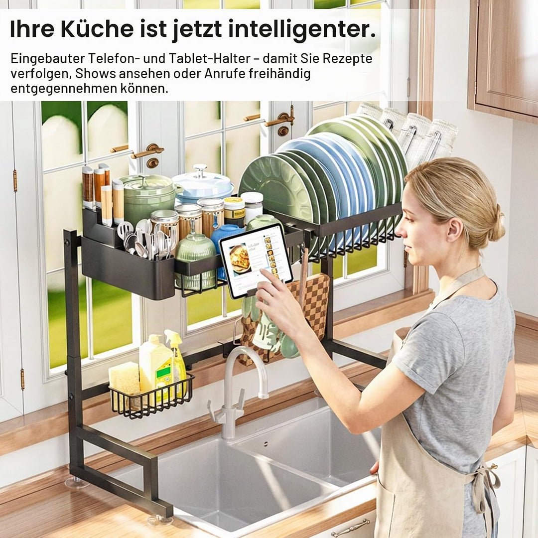 ADBIU Abtropfgestell für die Spüle, ausziehbare Höhe und Länge, Snap-On-Design, 2 Ebenen, grosses Ge