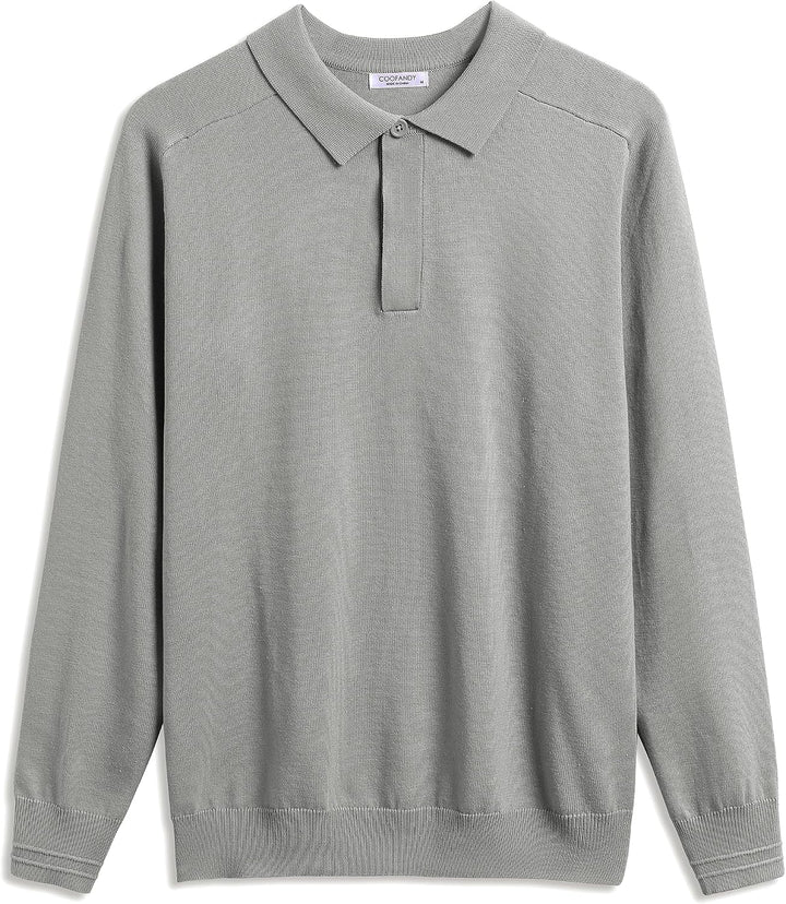 COOFANDY Strickpullover Herren Poloshirt Langarm Polo Pullover Pulli mit Polokragen Versteckte Knopf