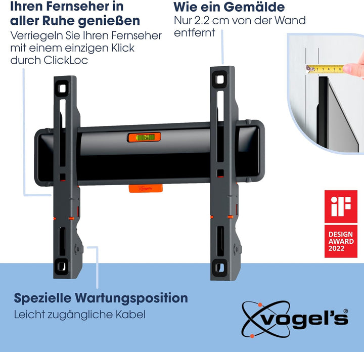 Vogel's Comfort TVM 3205 Hochwertige Flache TV-Wandhalterung für 19-50 Zoll Fernseher | Bis 30 kg |
