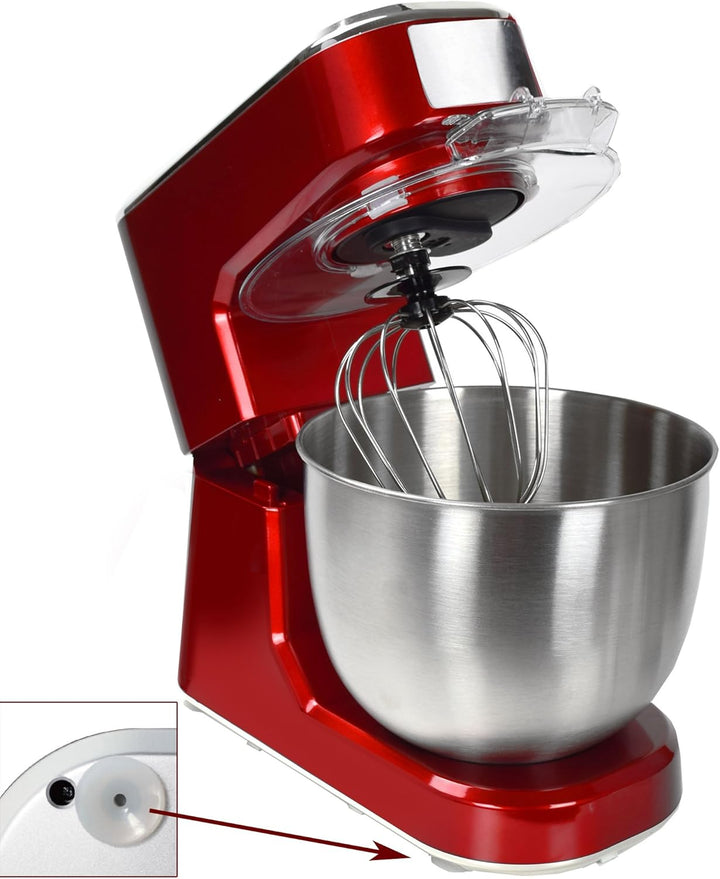 Syntrox Germany KM-1000W Küchenmaschine Knetmaschine Mixer, Edelstahl-Behälter, 5 Liter, rot