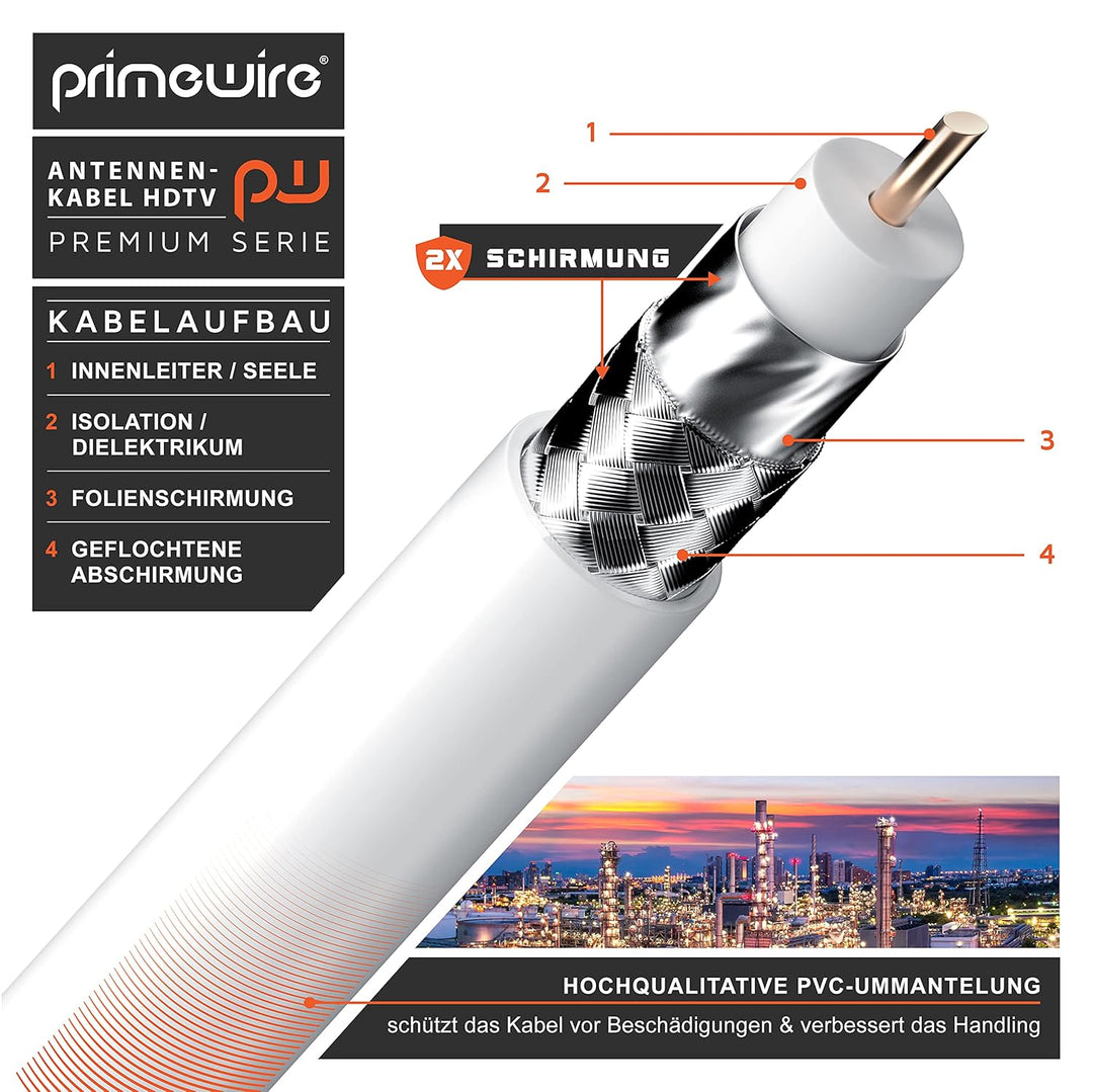 CSL - Antennenkabel gewinkelt 8k 4k HDTV - 10m Meter Antennen kabell - Kupplung 90° Winkel zu Stecke