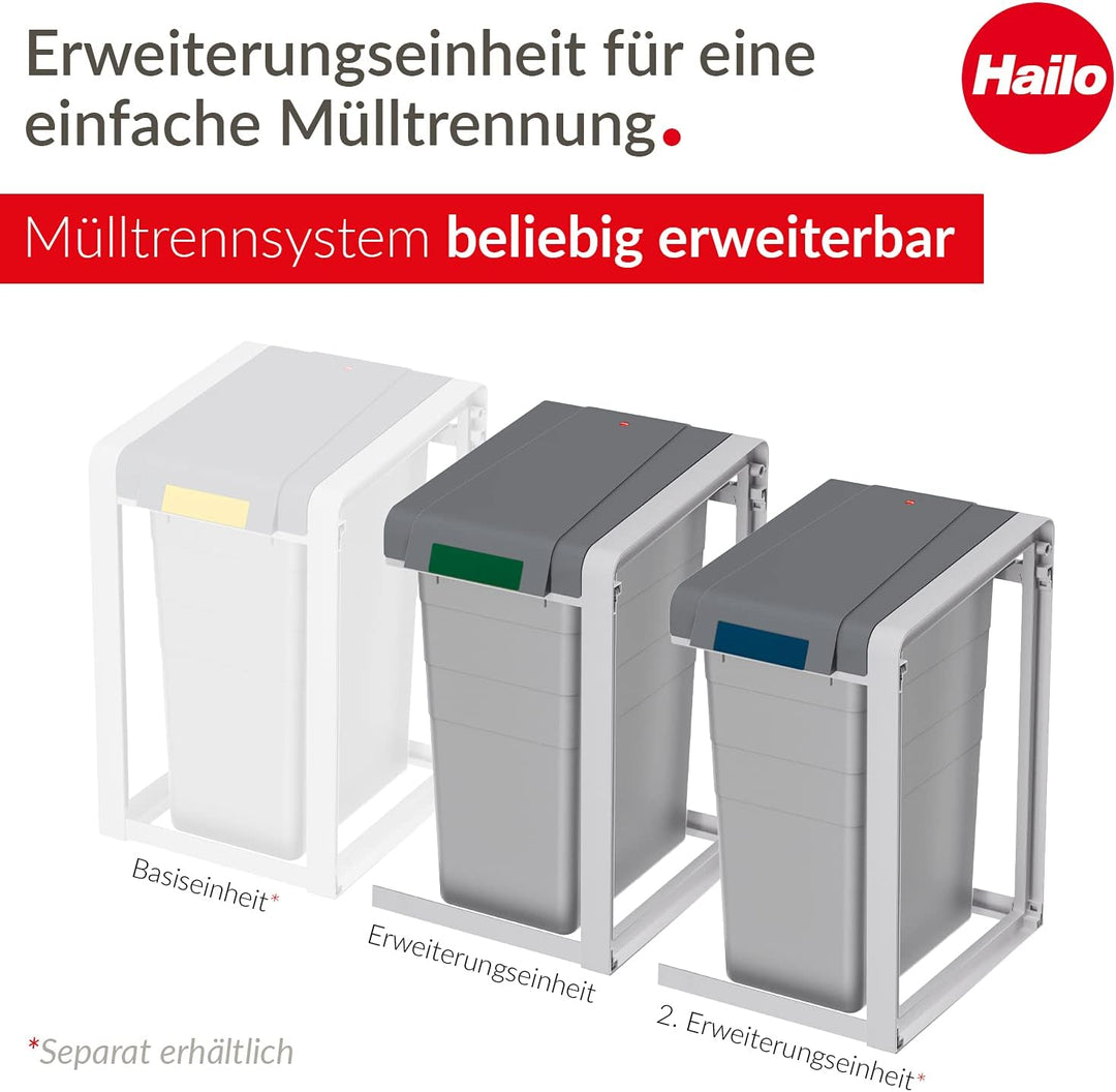 Hailo ProfiLine Öko XL - Mülltrennsystem Erweiterungseinheit 38 L - Robustes Gestell und weit öffnen