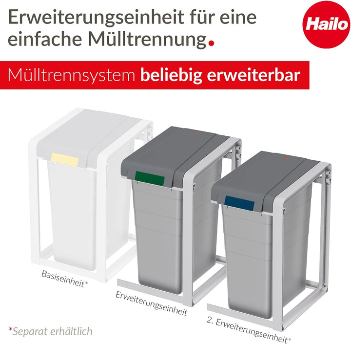 Hailo ProfiLine Öko XL - Mülltrennsystem Erweiterungseinheit 38 L - Robustes Gestell und weit öffnen