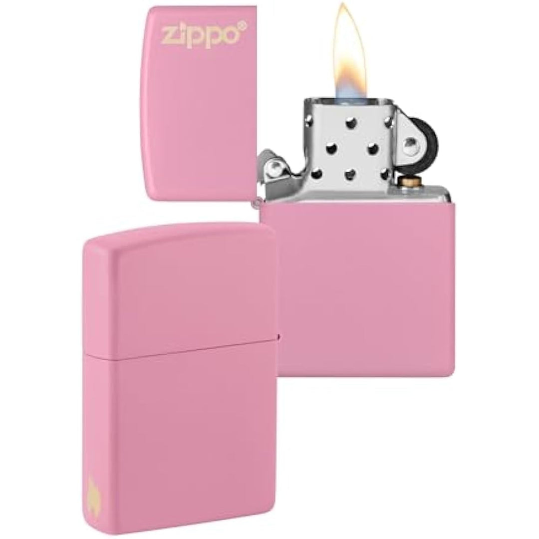ZIPPO - Pink Matte mit Logo - nachfüllbares Sturmfeuerzeug in hochwertiger Geschenkbox (Flammenmotiv