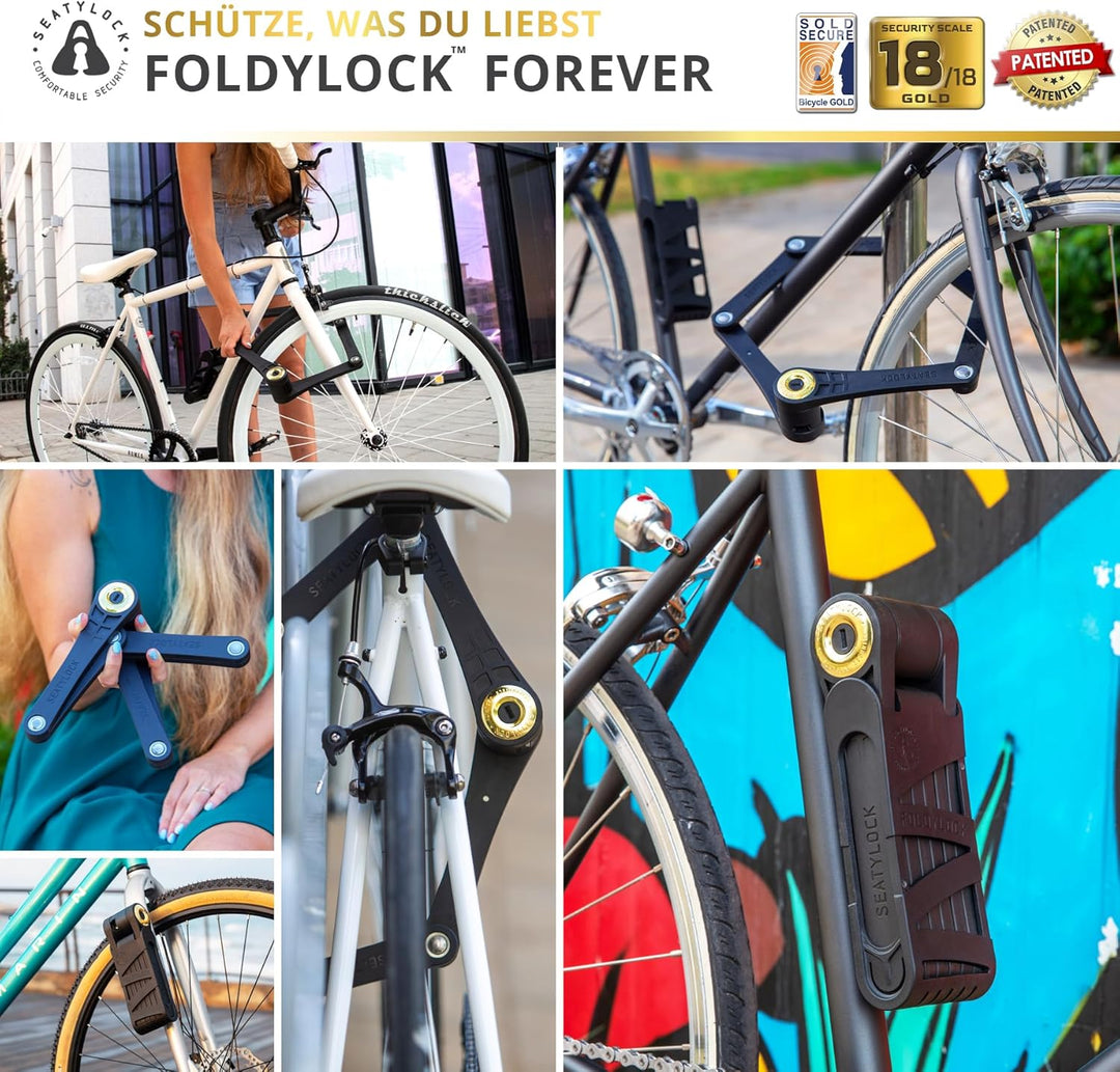 FoldyLock Forever Fahrradschloss mit Schlüssel – Patentiertes Faltschloss mit Halterung - Testsieger