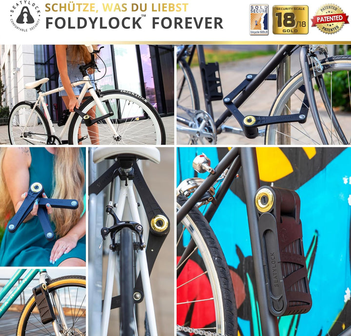 FoldyLock Forever Fahrradschloss mit Schlüssel – Patentiertes Faltschloss mit Halterung - Testsieger