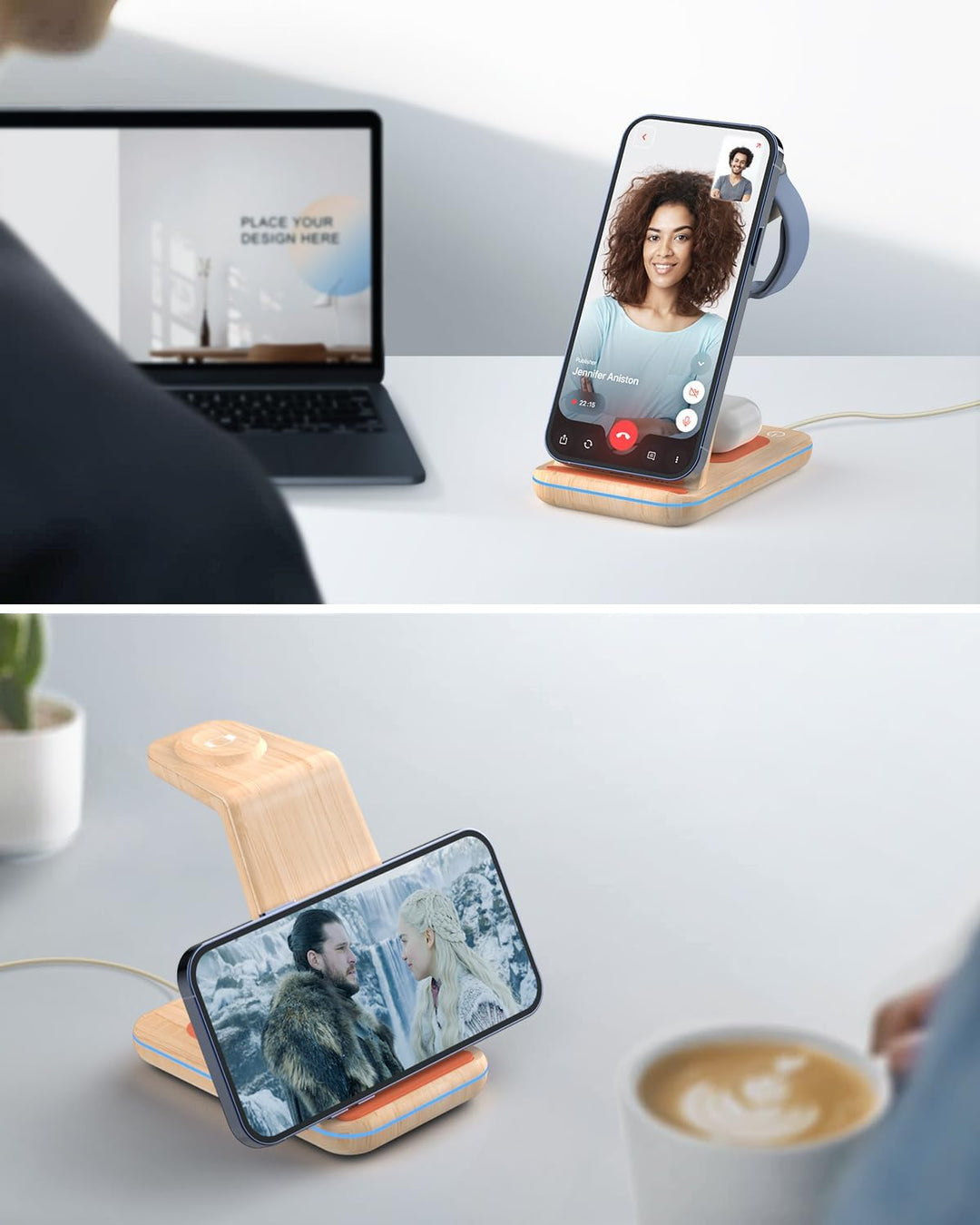 GEEKERA Wireless Charger, 3 in 1 Induktive Ladestation für iPhone 16/15/14/13/12/11/Pro Max, Ladesta