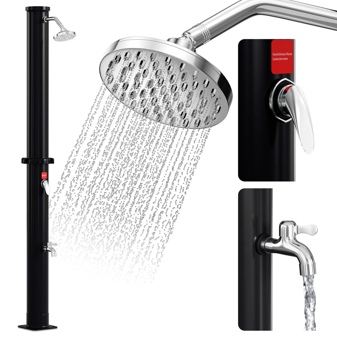 Eulenke Solardusche 20L Solar Gartendusche mit 360°Regenduschkopf und Wasserhahn, Warmes Wasser Max.