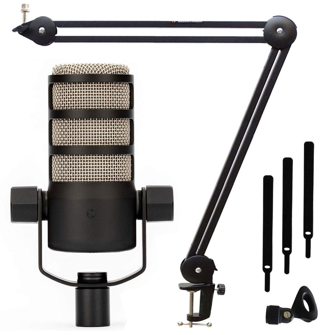 Rode Podmic professionelles Podcast-Mikrofon + keepdrum MS138 Mikrofonarm Tisch-Stativ PodMic Schwar