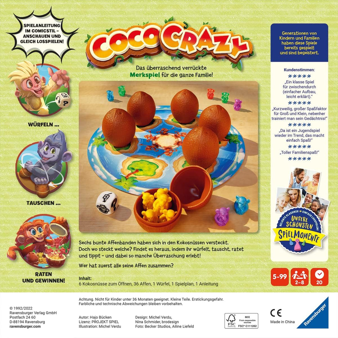 Ravensburger 20897 - Coco Crazy, Brettspiel ab 5 Jahren, Familienspiel für Kinder und Erwachsene, Me