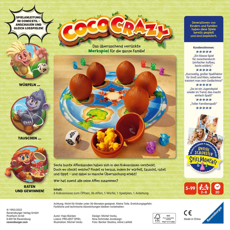Ravensburger 20897 - Coco Crazy, Brettspiel für Kinder ab 5 Jahren & 20854 Stapelmännchen - Geschick