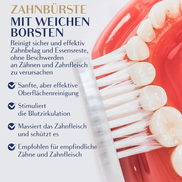 Royal Denta Silver Zahnbürsten mit weichen Borsten 4er-Pack - Doppellänge Borsten für effektive Inte