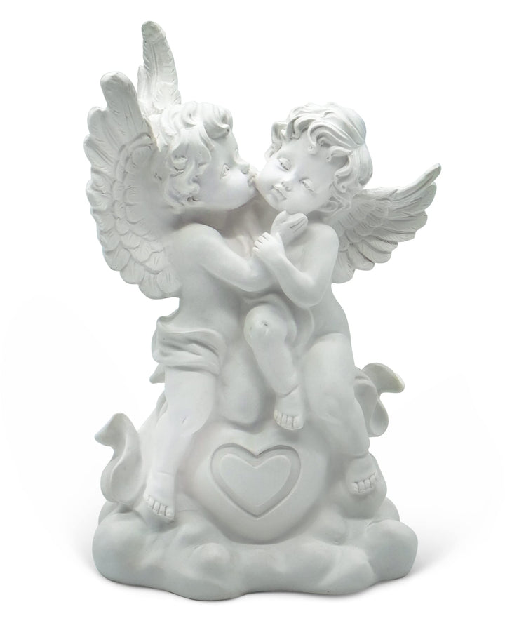 FeinKnick grosses Engelpaar als Deko Figur - liebevolle Engelsfigur mit Herz 25 cm gross aus Marmori