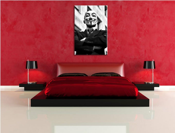 Pixxprint Anonymus Maske als Leinwandbild/Grösse: 100x70 / Wandbild/Kunstdruck/fertig bespannt, 100x