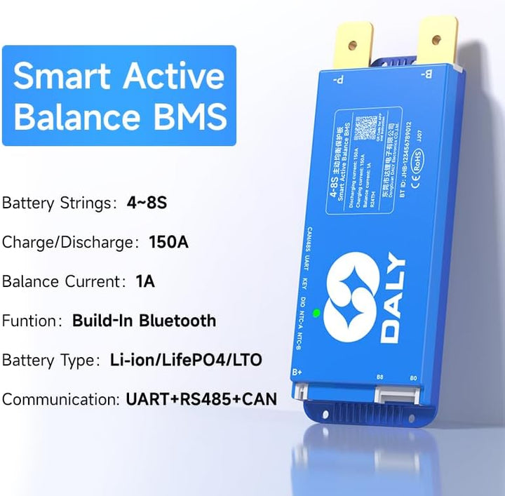 DALY Smart Active Balance BMS 150A 12V-24V 4S-8S Integriertes Bluetooth mit RS485 CAN PCB Batteriesc