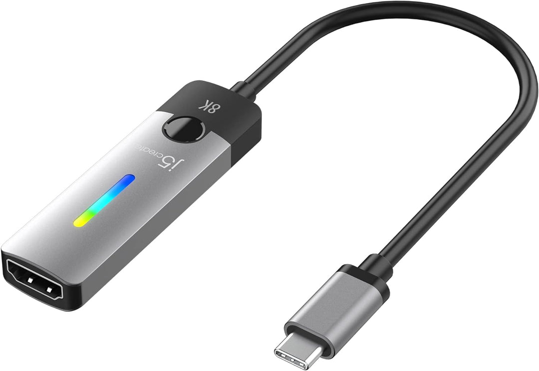 j5create USB Typ C zu HDMI Adapter (8K@60Hz, 4K@120Hz) mit RGB LED Licht für MacBook Pro, MacBook Ai