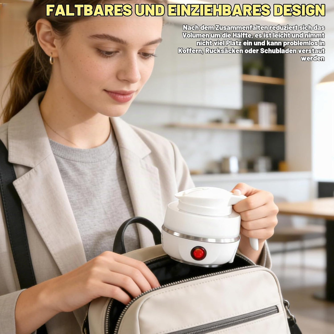 Faltbarer Wasserkocher 0.6L,Reisewasserkocher Klein Silikon,Mini Wasserkocher,5 Minuten Schnelles Ko