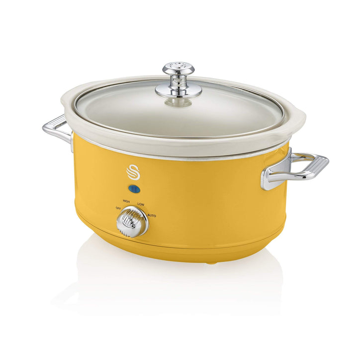 Swan Retro SF17021YELN Slow Cooker 3,5L Abnehmbarer Kochbehälter, PFOA- und PTFE-freier Keramischer