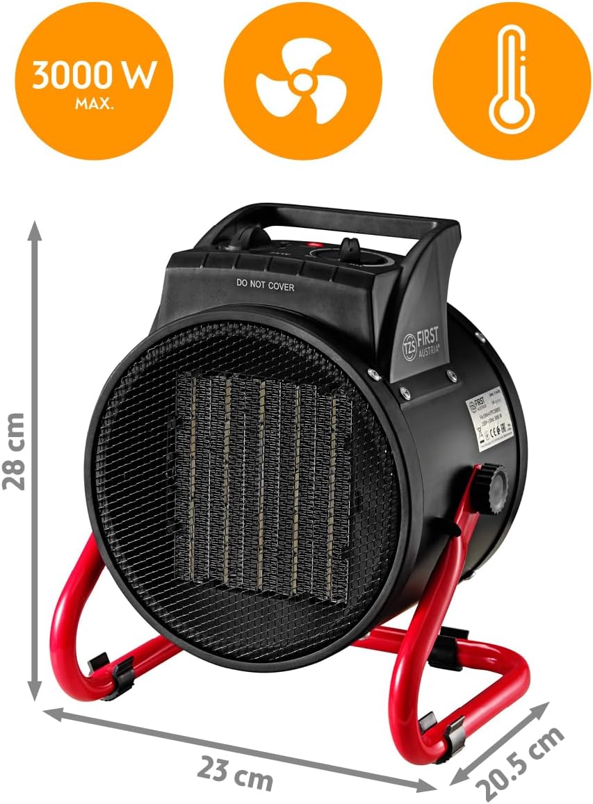 TZS First Austria - Keramik-Heizlüfter 3000W - Elektroheizer mit Thermostat, Überhitzungsschutz, Dre
