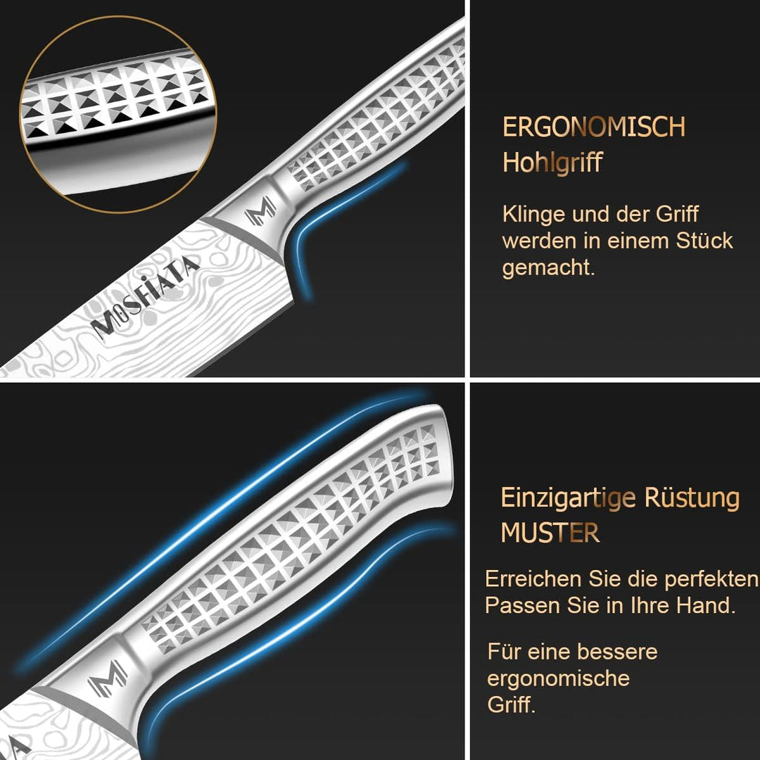 MOSFiATA Küchenmesser Set Edelstahl, 5pcs Küchenmessersets, Kochmesser, Santoku Messer, Utility Mess
