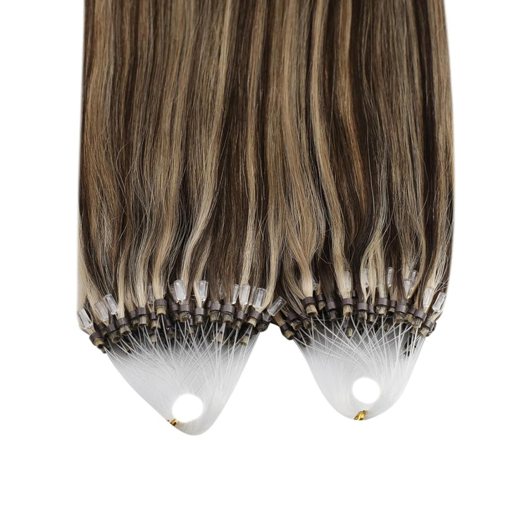 Ugeat Micro Bonding Extensions Echthaar P4/27 Dunkelbraun zu Karamellblond Gesträhnt Extensions Micr