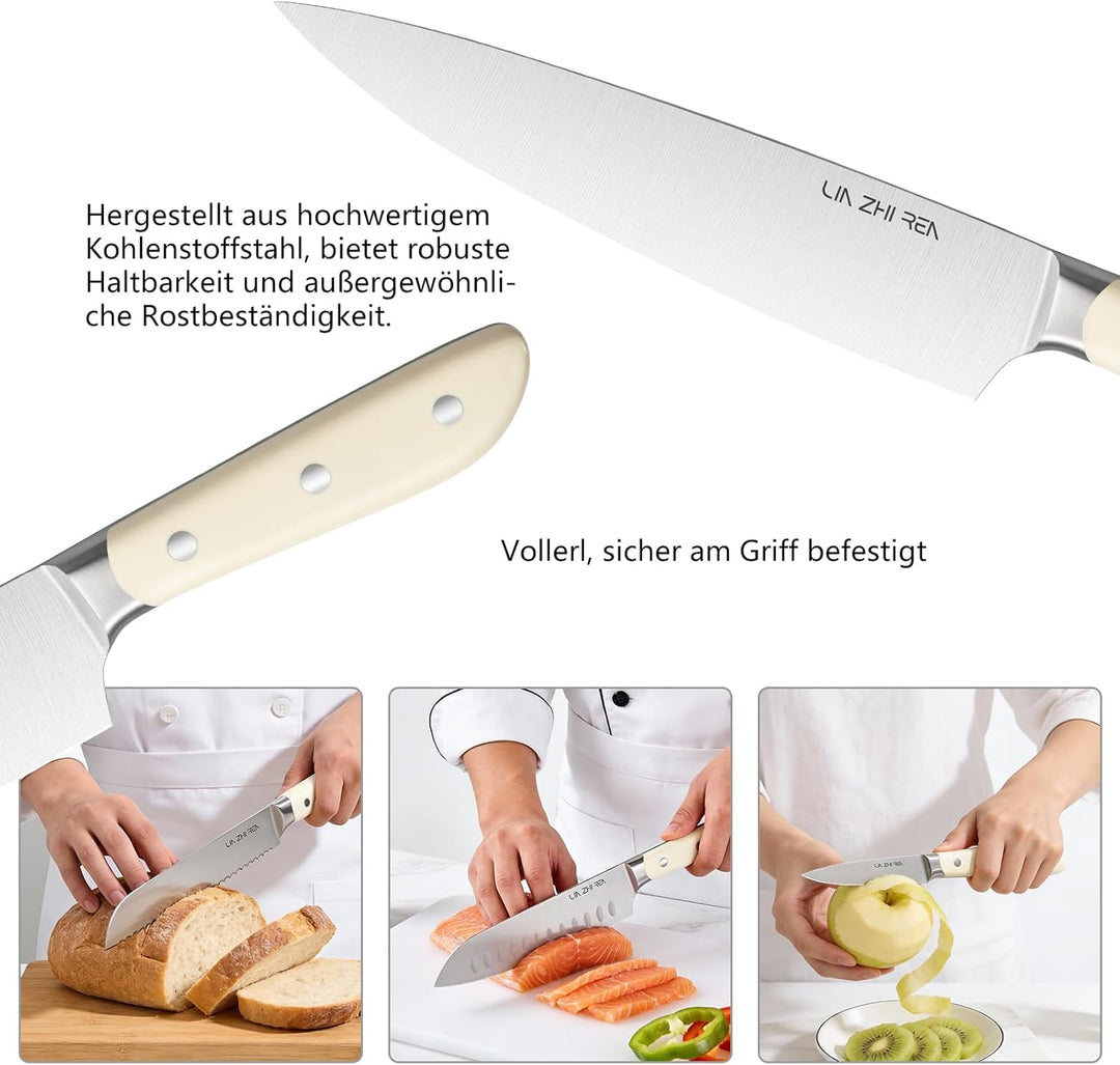 Messerblock Set, 14-teilig, Küchenmesser zum Schneiden, Hacken, Würfeln & Schälen, Weiss 14 Stück We