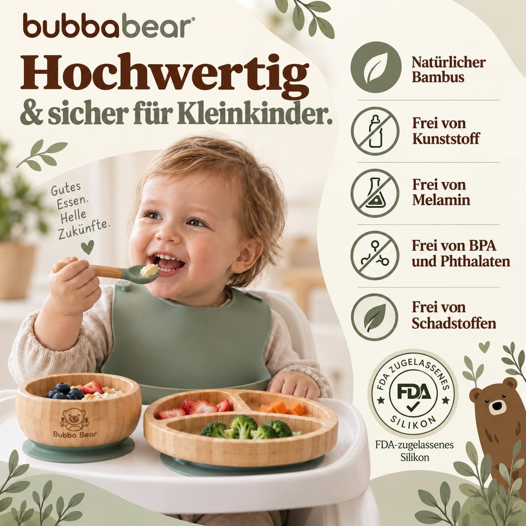 Bubba Bear Kindergeschirr-Set | Kinderteller mit Saugnapf | Geschirrset für Kleinkinder | Unterteilt