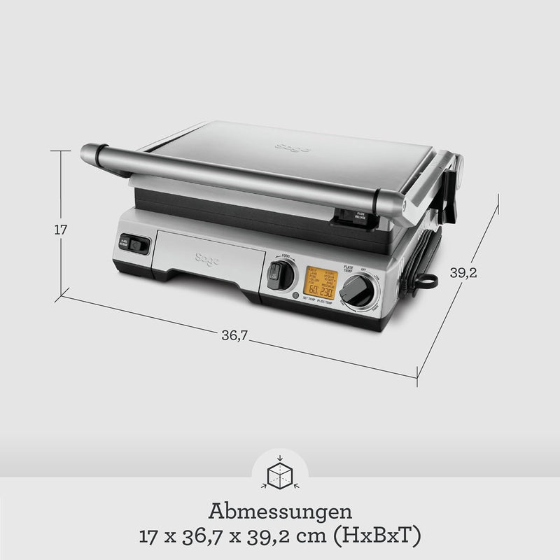 Sage Appliances SGR840 the Smart Grill Pro, Gebürstetes Edelstahl Mit abnehmbaren Antihaft-Grillplat