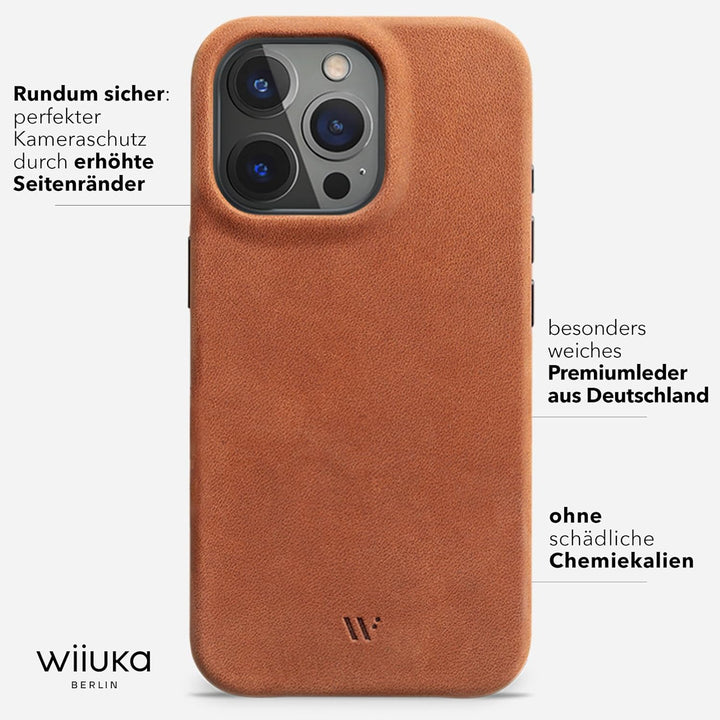 WIIUKA Hülle für iPhone 15 Pro, Leder aus Deutschland, Lederhülle extra Dünn, Premium Handyhülle, Ca
