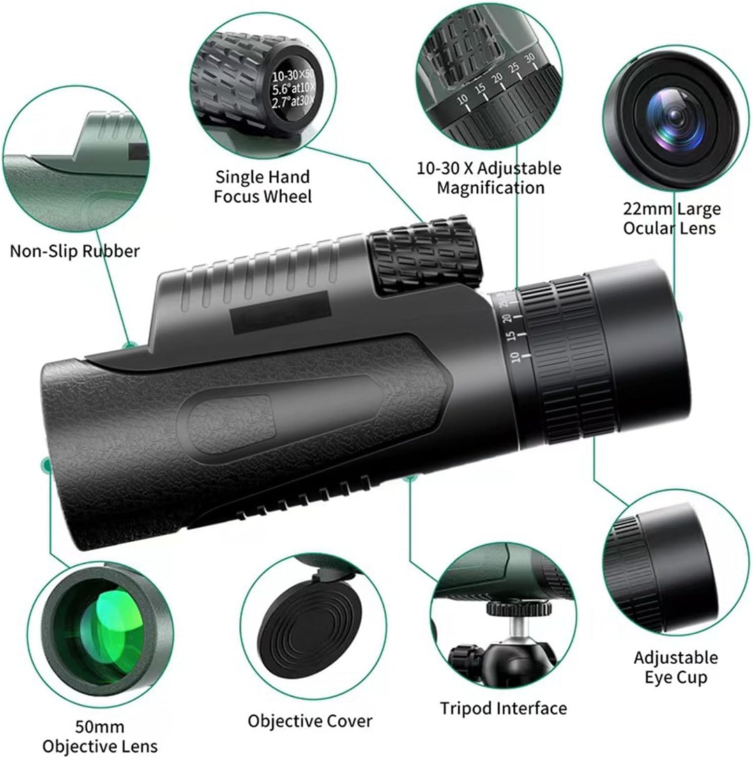 Yongheng monokular 10x30-50 Zoom Erwachsene, Monocular Telescope, Monoculars,mit Smartphone Halter S