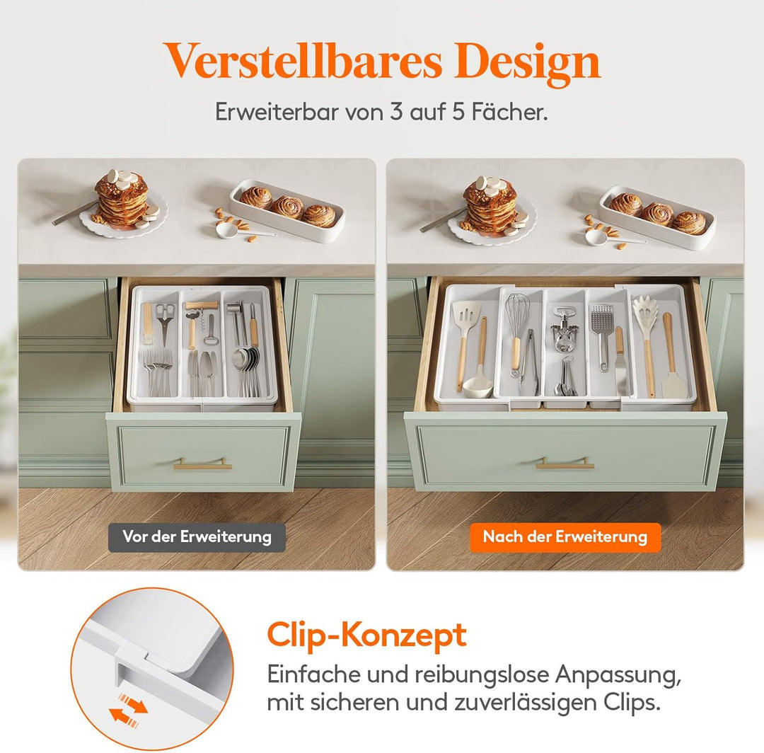 Lifewit Besteckkasten für Schubladen, erweiterbarer grosser Besteckkasten für die Küche, verstellbar