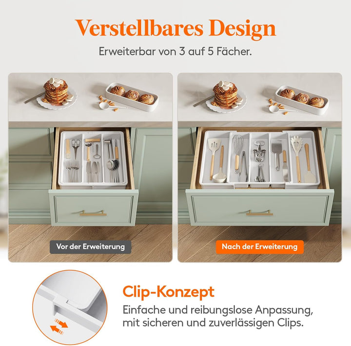 Lifewit Besteckkasten für Schubladen, erweiterbarer grosser Besteckkasten für die Küche, verstellbar