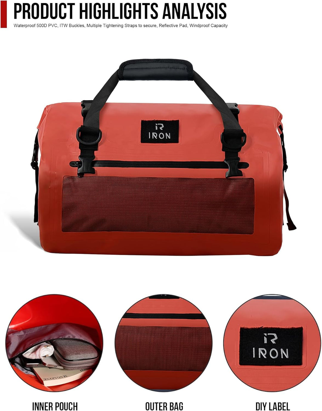 IRON JIA'S Motorradtasche Gepäckrolle wasserdichte Motorrad Hecktasche Satteltasche Reisetasche mit