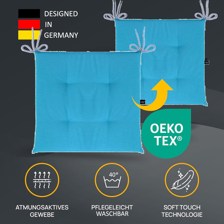 LILENO HOME 4er Set Stuhlkissen Aqua (40x40x4,5 cm) - Sitzkissen für Gartenstuhl, Küche oder Esszimm